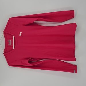 Under Armour Medium  Magenta pink fitted long sleeve silver Logo running shirt